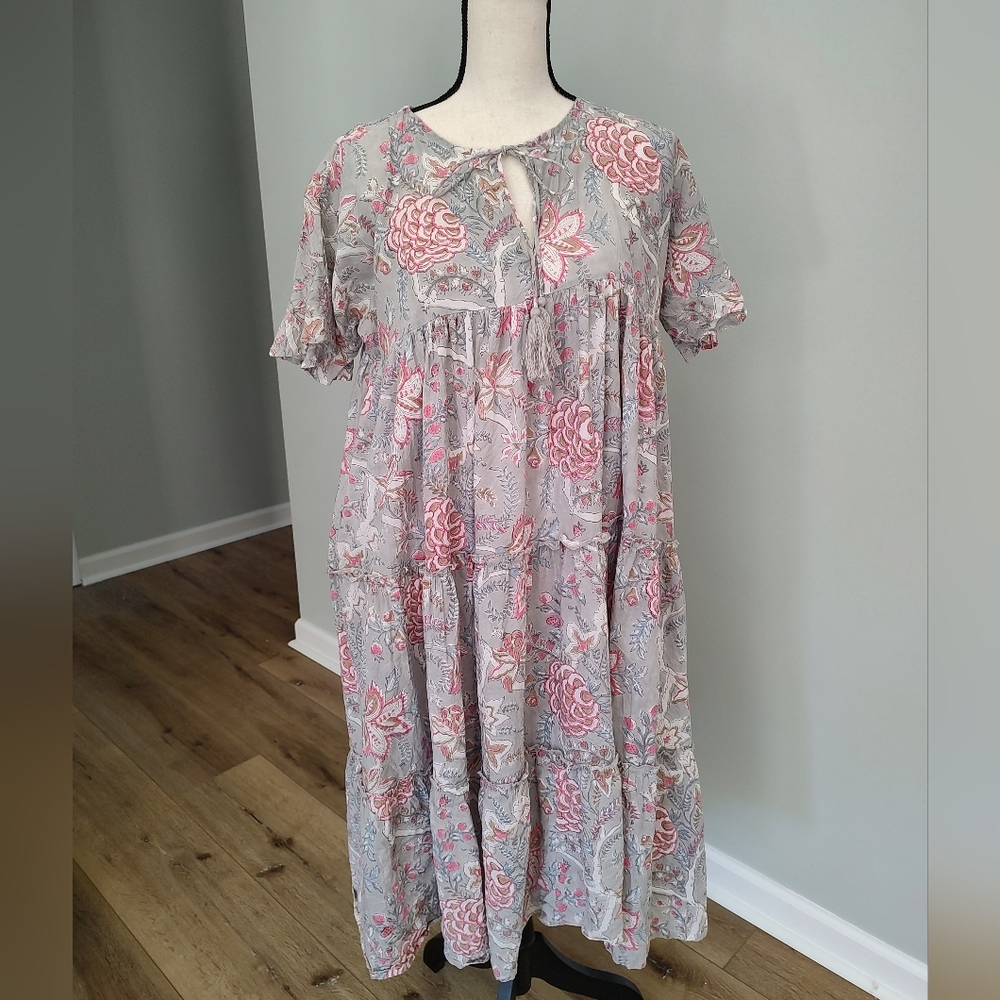 The Fox And The Mermaid Venice Floral Tiered Boho Cotton Dress S/M